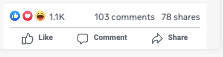 Facebook ad engagement screenshot showing reactions, comments, and shares
